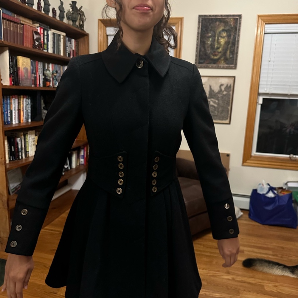 Betsey Johnson Black Trench Coat with Button Accents